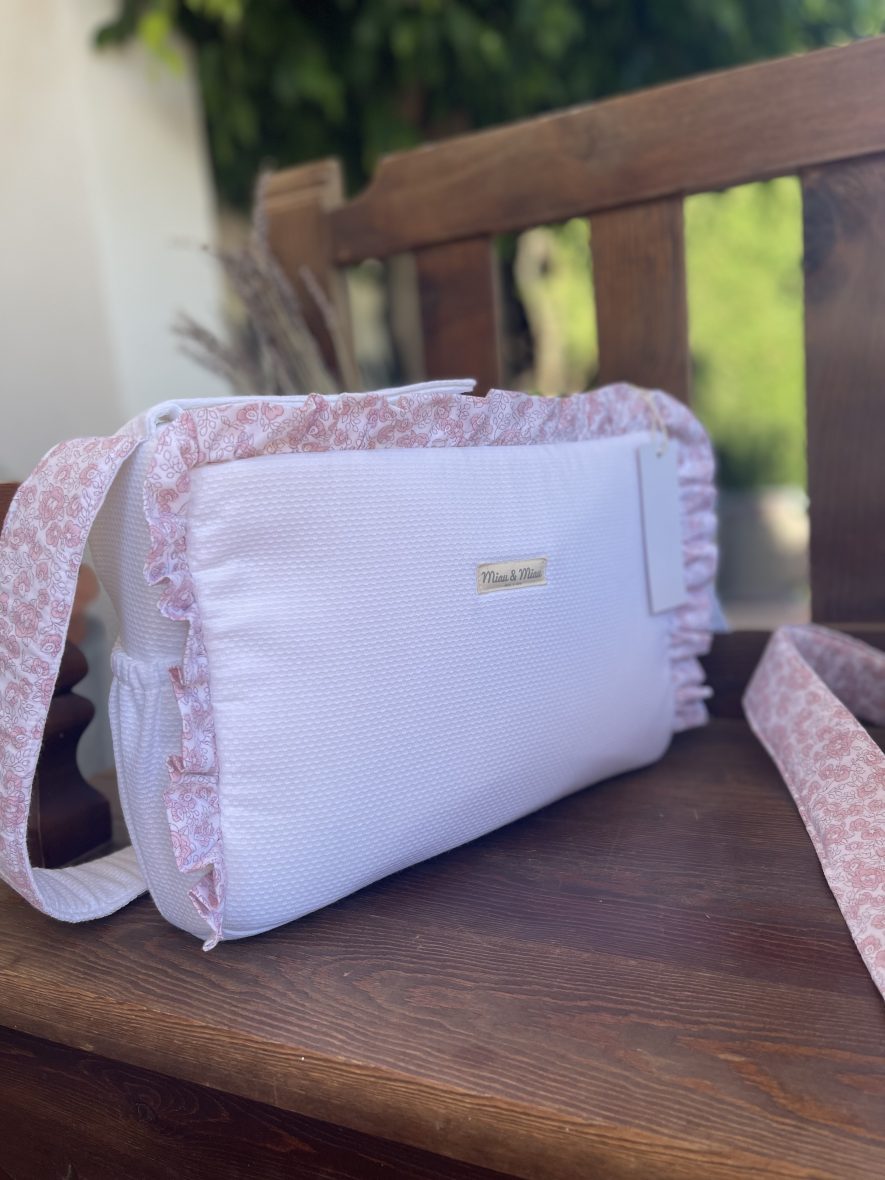 Bolso de piqué con volante flor liberty mediano