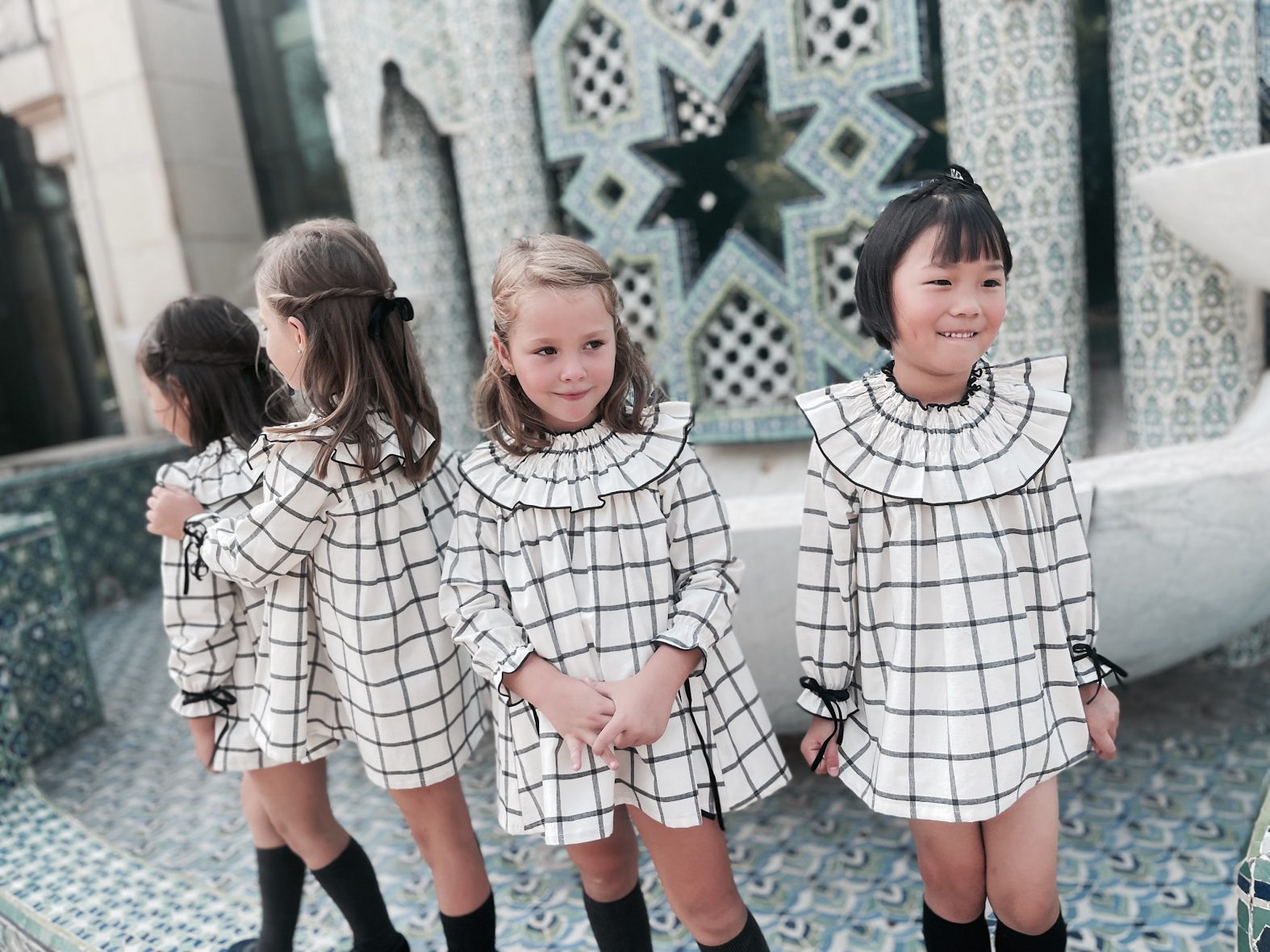 Vestido cuello fruncido cuadros