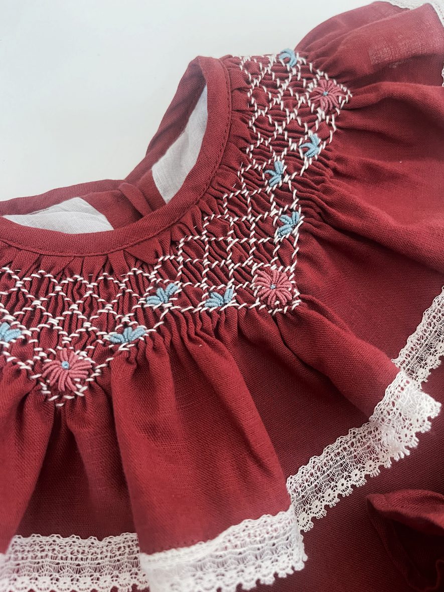 Vestido cuello punto Inglés color Terracota